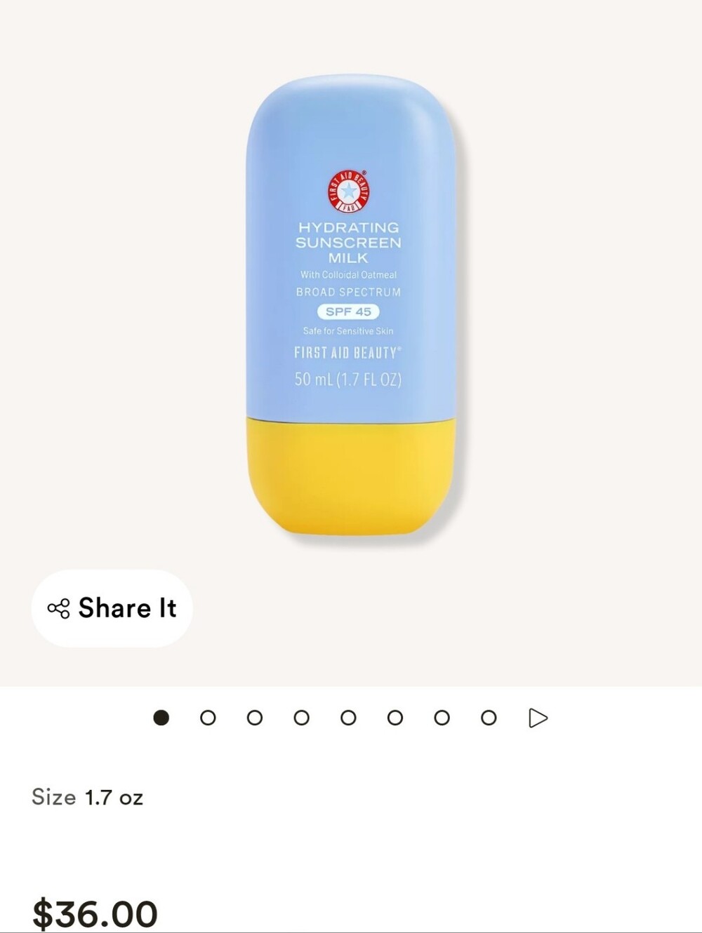 First Aid Beauty Hydrating Sunscreen Milk SPF 45 - NIB
